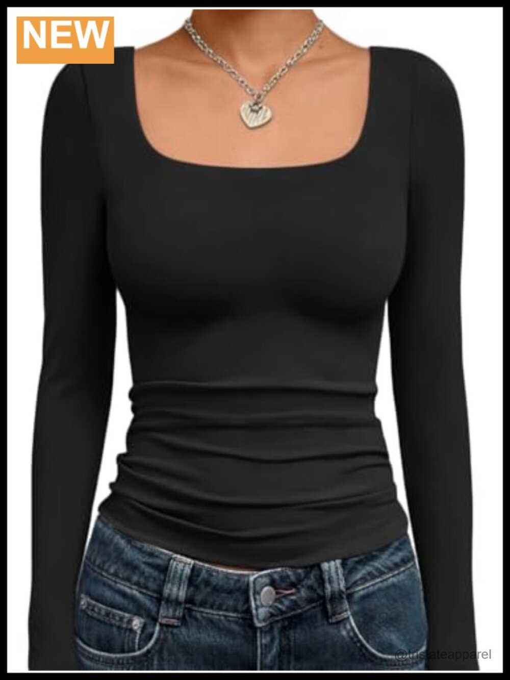 Trendy Queen Square Neck Long Sleeve Double Lined Top - Fall Y2K Slim Fit Tee